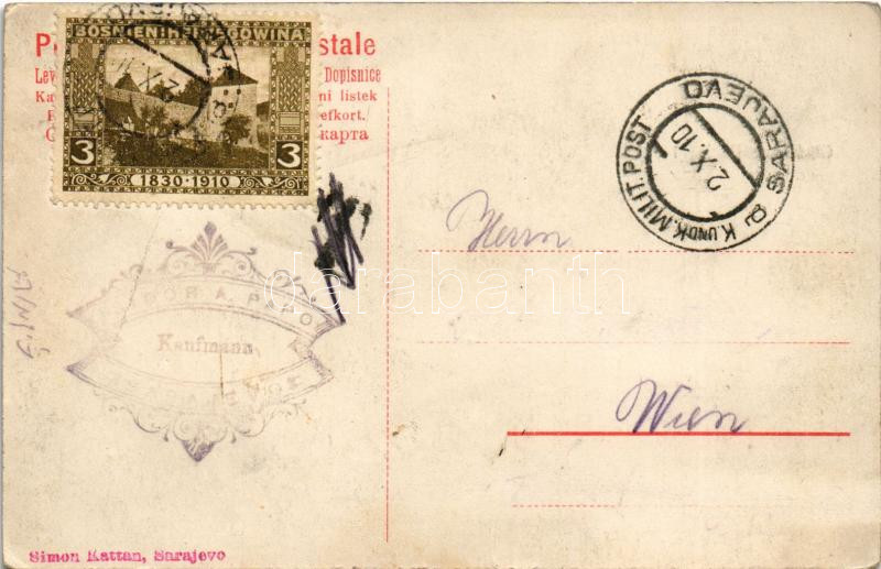 Sarajevo, Glückliches Neujahr! / New Year greeting + '1910 K. und k. Milit. Post Sarajevo' - Image 2