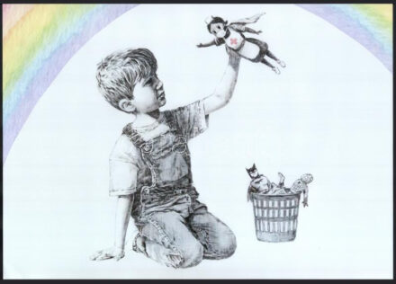 Banksy: Union Jack. Jelzés nélkül. Ofszet, papír. 30x42 cm