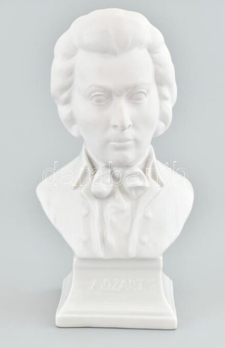 Herendi fehér mázas porcelán Mozart büszt, jelzett, biszkvit és fehér mázas, hibátlan, m: 20,5 cm