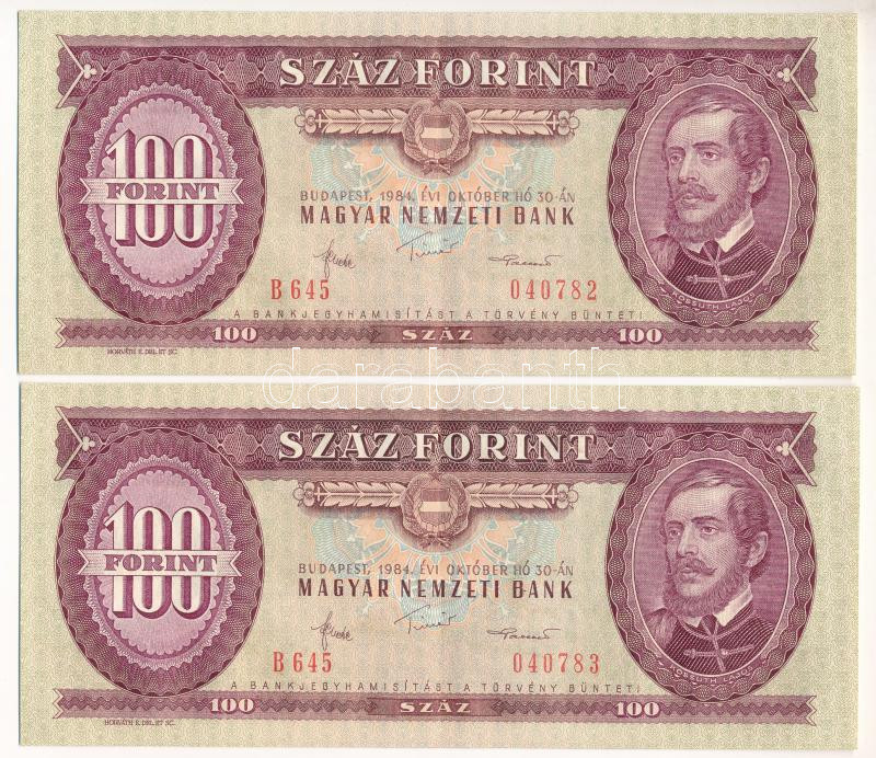 1984. 100Ft (2x) sorszámkövetők 'B 645 040782 - B 645 040783' T:XF Adamo F35