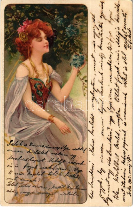 1903 Szecessziós hölgy / Art Nouveau lady. Meissner & Buch Serie 1142. 'Im testlichen Schmuck' litho