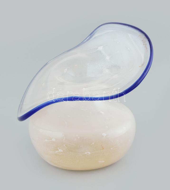 Kék csíkos üveg váza. Fúkt, anyagában színezett d: 12 cm - Image 2