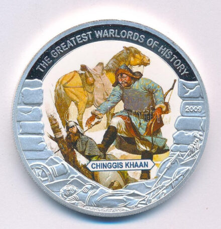 Libéria 2009. 5$ Cu 'Nagy Hadvezérek - Dzsingisz kán' multicolor festéssel, kapszulában T:PP Liberia 2009. 5 Dollars Cu 'The Greatest Warlords of History - Chinggis khaan' with multicolor picture, in capsule C:PP
