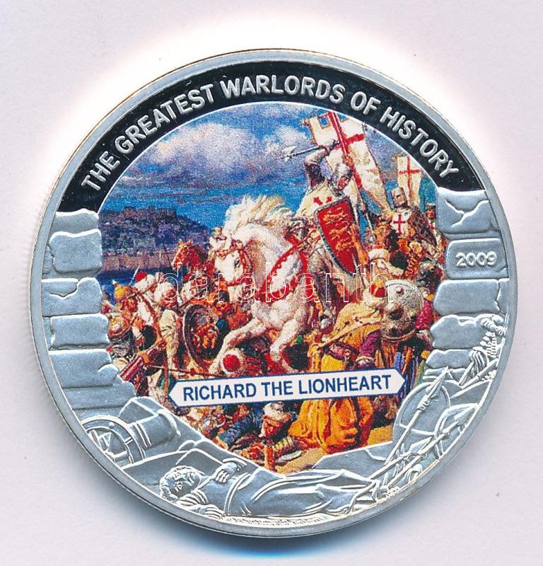 Libéria 2009. 5$ Cu 'Nagy Hadvezérek - Oroszlánszívű Richárd' multicolor festéssel, kapszulában T:PP Liberia 2009. 5 Dollars Cu 'The Greatest Warlords of History - Richard the Lionheart' with multicolor picture, in capsule C:PP