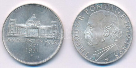 NSZK 1969G 5M Ag 'Theodor Fontane' + 1971G 5M Ag 'A Német Birodalom alapításának 100. évfordulója' T:AU FRG 1969G 5 Mark Ag 'Theodor Fontane' + 1971G 5 Mark Ag 'Foundation of German Reich 1871' C:AU Krause KM#125, KM#128