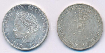 Német Szövetségi Köztársaság 1970F 5M Ag 'Beethoven' + 1973J 5M Ag 'Kopernikusz születésének 500. évfordulója' T:AU Federal Republic Germany 1970F 5 Mark Ag 'Beethoven' + 1973J 5 Mark Ag '500th Anniversary - Birth of Nicholas Copernicus'