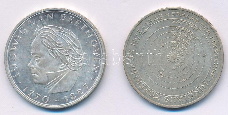 Német Szövetségi Köztársaság 1970F 5M Ag 'Beethoven' + 1973J 5M Ag 'Kopernikusz születésének 500. évfordulója' T:AU Federal Republic Germany 1970F 5 Mark Ag 'Beethoven' + 1973J 5 Mark Ag '500th Anniversary - Birth of Nicholas Copernicus'