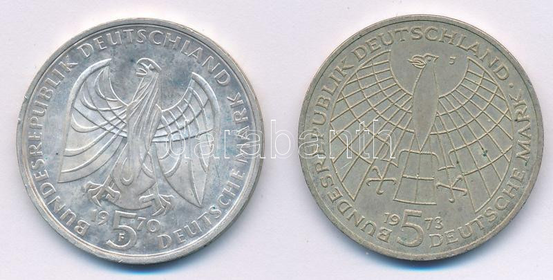 Német Szövetségi Köztársaság 1970F 5M Ag 'Beethoven' + 1973J 5M Ag 'Kopernikusz születésének 500. évfordulója' T:AU Federal Republic Germany 1970F 5 Mark Ag 'Beethoven' + 1973J 5 Mark Ag '500th Anniversary - Birth of Nicholas Copernicus' - Image 2