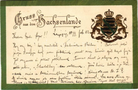 1899 (Vorläufer) Gruss aus dem Sachsenlande / Dombornyomott címer / Embossed coat of arms