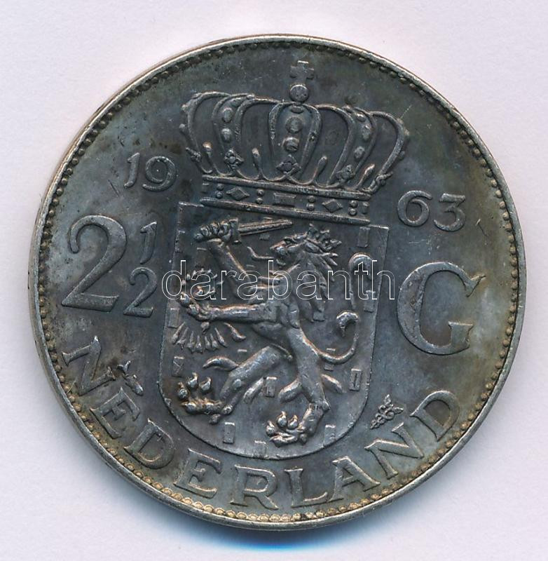 Hollandia 1963. 2 1/2G Ag 'Julianna' T:AU patina, kis karc Netherlands 1963. 2 1/2 Gulden Ag 'Juliana' C:AU patina, small scratch Krause KM#185 - Image 2