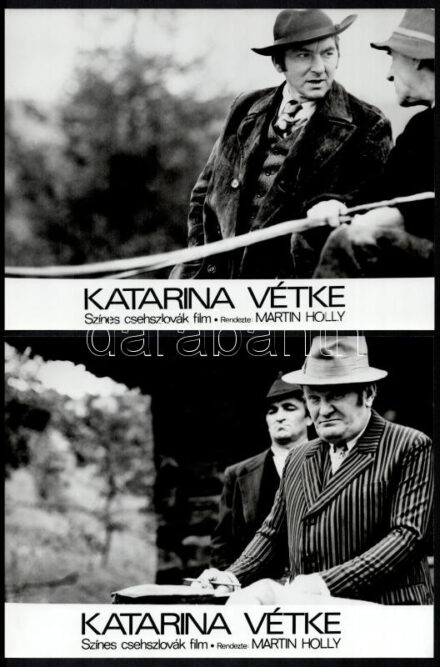 cca 1973 ,,Katarina vétke' című csehszlovák film jelenetei és szereplői, 9 db vintage produkciós filmfotó ezüst zselatinos fotópapíron, a használatból eredő (esetleges) kisebb hibákkal, 18x24 cm