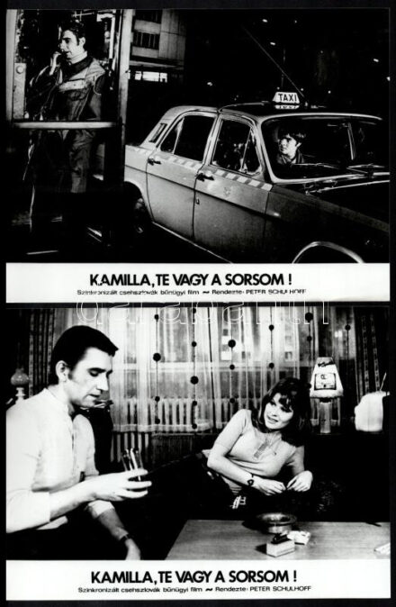 cca 1988 előtt készült ,,Kamilla, te vagy a sorsom' című csehszlovák bűnügyi film jelenetei és szereplői, 13 db vintage produkciós filmfotó ezüst zselatinos fotópapíron, a használatból eredő (esetleges) kisebb hibákkal, 18x24 cm