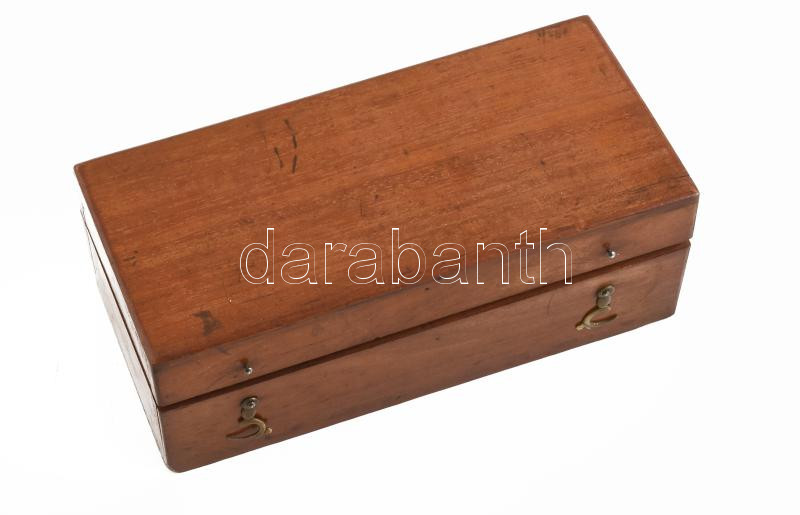 Antik réz mikroszkóp, fa dobozban, működik! m: 16 cm - Image 2