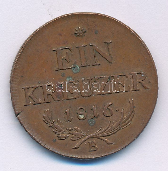 1816B 1kr Cu T:XF patina, kis repedés Huszár 2058, Unger III.: 1406.a