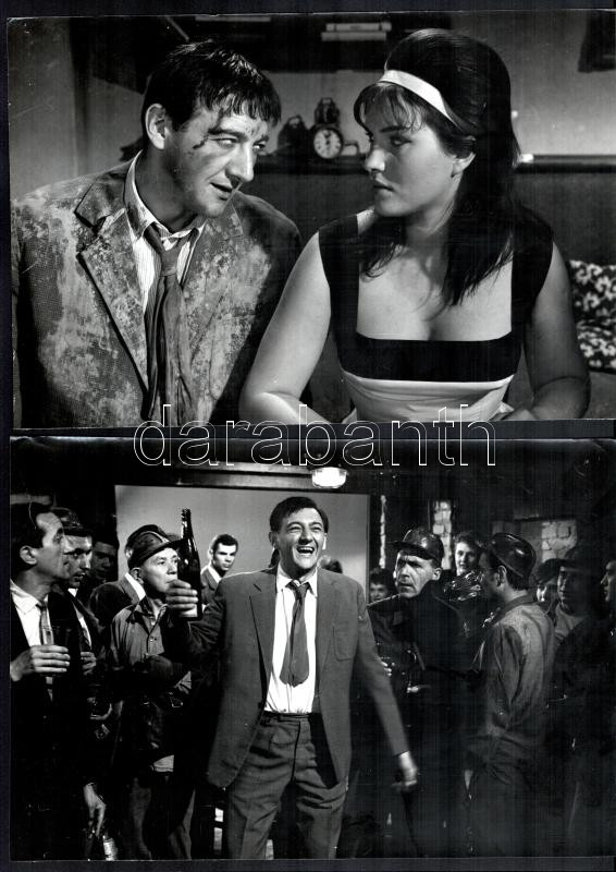 Sinkovits Imre (1928-2001) színművész a ,,Tücsök' és ,,Az Örökös' című filmek jeleneteiben, 10 db vintage fotó ezüst zselatinos fotópapíron, a használatból eredő (esetleges) kisebb hibákkal, 19,5x30 cm