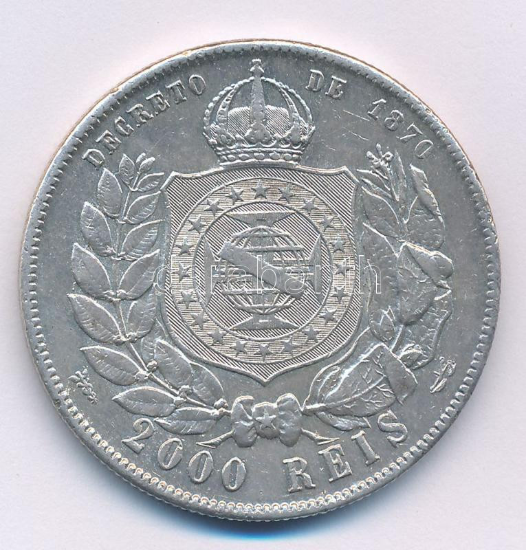 Brazília 1888. 2000R Ag 'II. Pedro' T:XF kis ph. Brasil 1888. 2000 Reis Ag 'Pedro II' C:XF small edge error Krause KM# 485 - Image 2