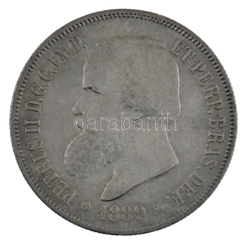Brazília 1889. 2000R Ag 'II. Pedro' T:XF peremen foglalatnyom / Brasil 1889. 2000 Reis Ag 'Pedro II' C:XF frame mark on the edge Krause KM# 485