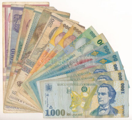 Románia 1991-2000. 200L-10.000L (15db) T:F,VG Romania 1991-2000. 200 Lei - 10.000 Lei (10pcs) C:F,VG