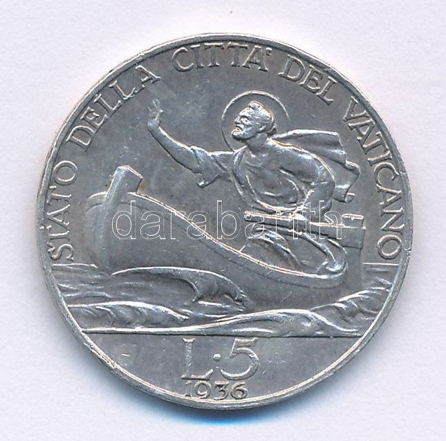 Vatikán 1936. 5L Ag T:AU Vatican 1936. 5 Lire Ag C:AU Krause KM# 7 - Image 2