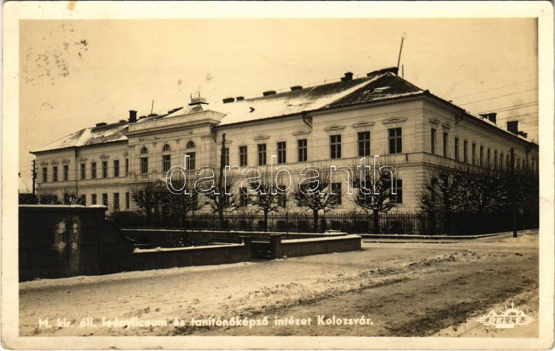1941 Kolozsvár, Cluj; M. kir. leánylíceum és tanítónőképző intézet télen / girls' school in winter. Belle photo (fl)