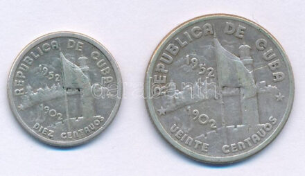 Kuba 1952. 10c Ag 'A köztársaság ötvenedik éve' + 20c Ag 'A köztársaság ötvenedik éve' T:XF Cuba 1952. 10 Centavos Ag '50th Year of Republic' + 20 Centavos Ag '50th Year of Republic' C:XF Krause KM#23, KM#25