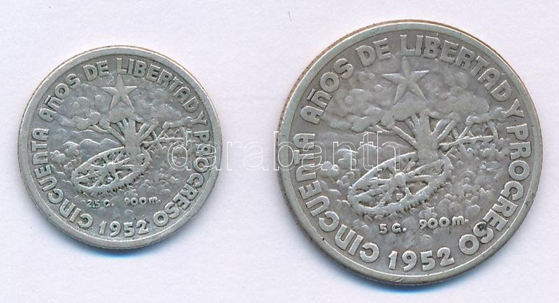 Kuba 1952. 10c Ag 'A köztársaság ötvenedik éve' + 20c Ag 'A köztársaság ötvenedik éve' T:XF Cuba 1952. 10 Centavos Ag '50th Year of Republic' + 20 Centavos Ag '50th Year of Republic' C:XF Krause KM#23, KM#25 - Image 2