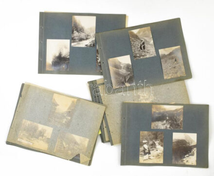 1913 Felvidék-Tátra, össz. 85 db albumlapra ragasztott régi fotó, klf. helyszínekről: Vrickó (Túrócremete), Szebeszló vára, Felkai-tó, Sziléziai ház, Csorba-tó, Poprádi-tó és környéke, vízimalom Benic faluban