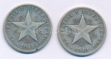 Kuba 1948-1949. 20c Ag (2xklf) T:VF Cuba 1948-1949. 20 Centavos Ag (2xklf) C:VF Krause KM#13