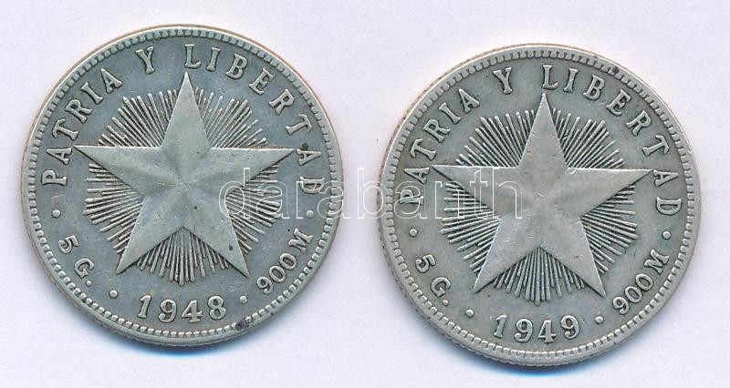 Kuba 1948-1949. 20c Ag (2xklf) T:VF Cuba 1948-1949. 20 Centavos Ag (2xklf) C:VF Krause KM#13