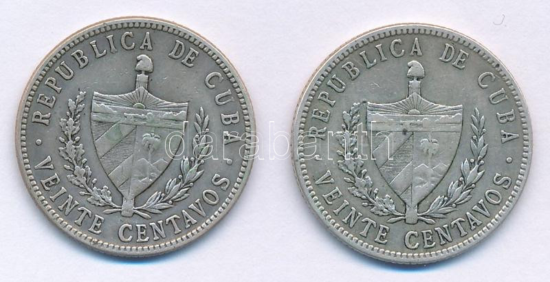 Kuba 1948-1949. 20c Ag (2xklf) T:VF Cuba 1948-1949. 20 Centavos Ag (2xklf) C:VF Krause KM#13 - Image 2