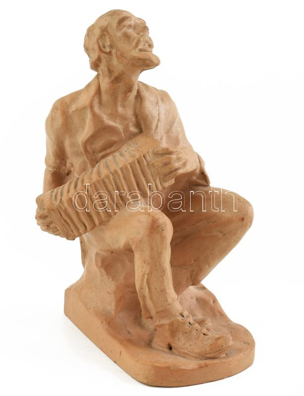 Donáth László (1943-): Art Deco harmonikás, terrakotta, jelzett. 26 cm
