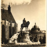 Kolozsvár, Cluj; Mátyás király szobor / statue, monument. Josef Fischer (Sibiu) photo (ragasztónyom / glue mark)