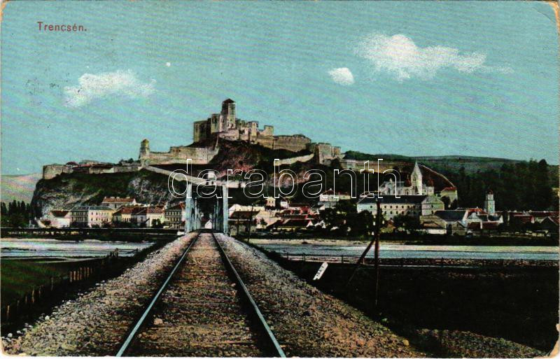 Trencsén, Trencín; vár, vasúti híd. Wertheim Zsigmond kiadása / Trenciansky hrad / castle, railway bridge (EK)