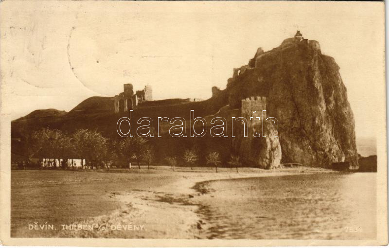 1925 Dévény, Theben a. d. Donau, Devín (Pozsony, Pressburg, Bratislava); vár / Devínsky hrad / castle (vágott / cut)