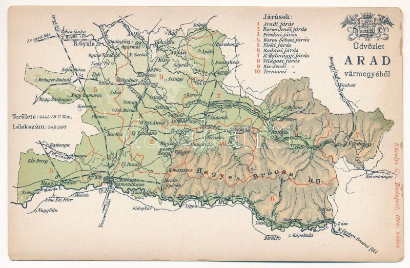 Arad vármegye térképe. Kiadja Károlyi Gy. / Map of Arad County (EM)