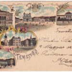 1897 (Vorläufer) Temesvár, Timisoara; színház, Józsefvárosi zárda, Gyárváros, Kossuth tér, Jenő herceg tér, Losonczy tér, Scudier szobor. Uhrmann Henrik kiadása / theatre, squares, nunnery, monument. O.Z.M. Art Nouveau, floral, litho