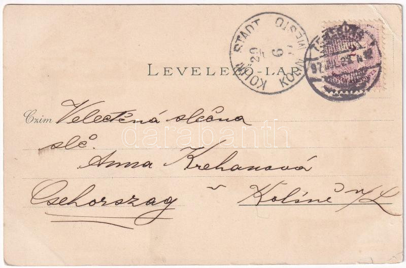 1897 (Vorläufer) Temesvár, Timisoara; színház, Józsefvárosi zárda, Gyárváros, Kossuth tér, Jenő herceg tér, Losonczy tér, Scudier szobor. Uhrmann Henrik kiadása / theatre, squares, nunnery, monument. O.Z.M. Art Nouveau, floral, litho - Image 2