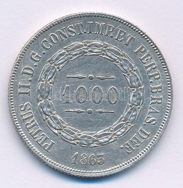 Brazília 1863. 1000R Ag 'Pedro II' T:AU Brazil 1863. 1000 Reis Ag 'Pedro II' C:AU