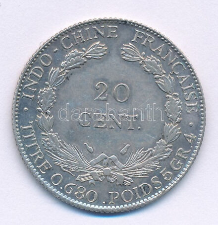 Francia Indo-Kína 1937. 20c Ag T:AU French Indo-China 1937. 20 Centimes Ag C:AU Krause KM#17.2