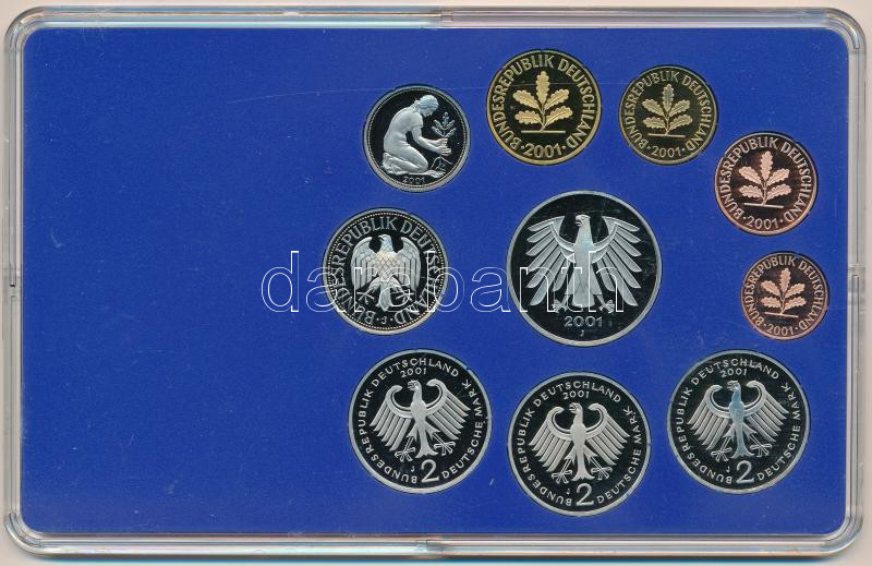 NSZK 2001J 1pf-5M (10x) forgalmi sor műanyag dísztokban, benne 2001J 2M (3xklf) T:PP FRG 2001J 1 Pfennig - 5 Mark (10x) coin set in plastic frame, including 2001J 2M (3xdiff) C:PP - Image 2