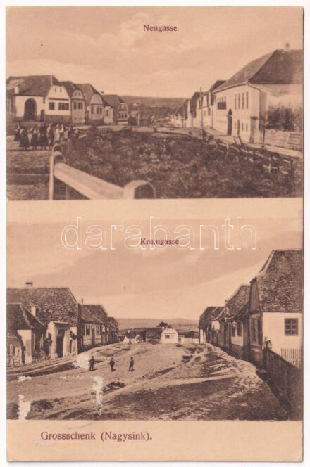 1914 Nagysink, Gross-Schenk, Cincul Mare; Neugasse, Krumgasse / utcaképek. W. Fernengel kiadása / streets