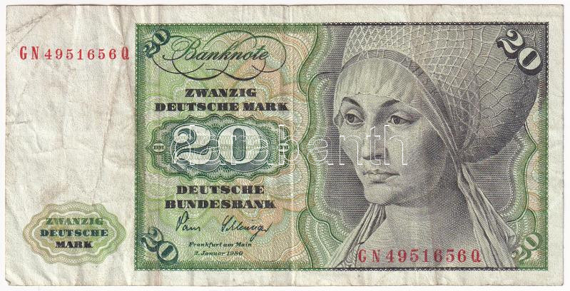 Német Szövetségi Köztársaság 1980. 20M T:F Federal Republic Germany 1980. 20 Mark C:F Krause P#20