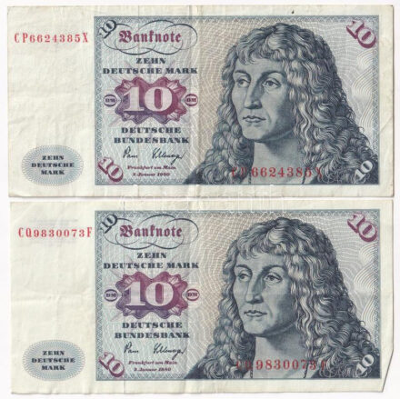 NSZK 1980. 10M (2x) T:F GFR 1980. 10 Mark (2x) C:F Krause P#31c