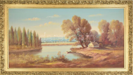 Böröczky Ferenc (1921-2004): Kikötve. Olaj, farost. Jelzett. Dekoratív fakeretben. 50x90 cm.