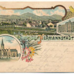 1897 (Vorläufer) Nagyszeben, Hermannstadt, Sibiu; Evangélikus templom, Hadtestparancsnokság / Kirche, Corps-Commando / church, Army headquarters. Karl Graef Art Nouveau, floral, litho (EK)