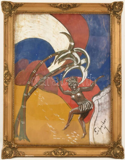 Scheiber H. jelzéssel: Afrikai nő. Vegyestechnika, papír, üvegezett keretben. 39x29 cm
