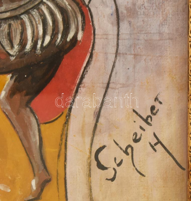 Scheiber H. jelzéssel: Afrikai nő. Vegyestechnika, papír, üvegezett keretben. 39x29 cm - Image 2