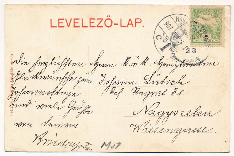 1907 Gyulafehérvár, Karlsburg, Alba Iulia; Custozza emlékmű. Petri F. Vilmos kiadása / Custozza-Denkmal / military monument (ázott sarkak / wet corners) - Image 2