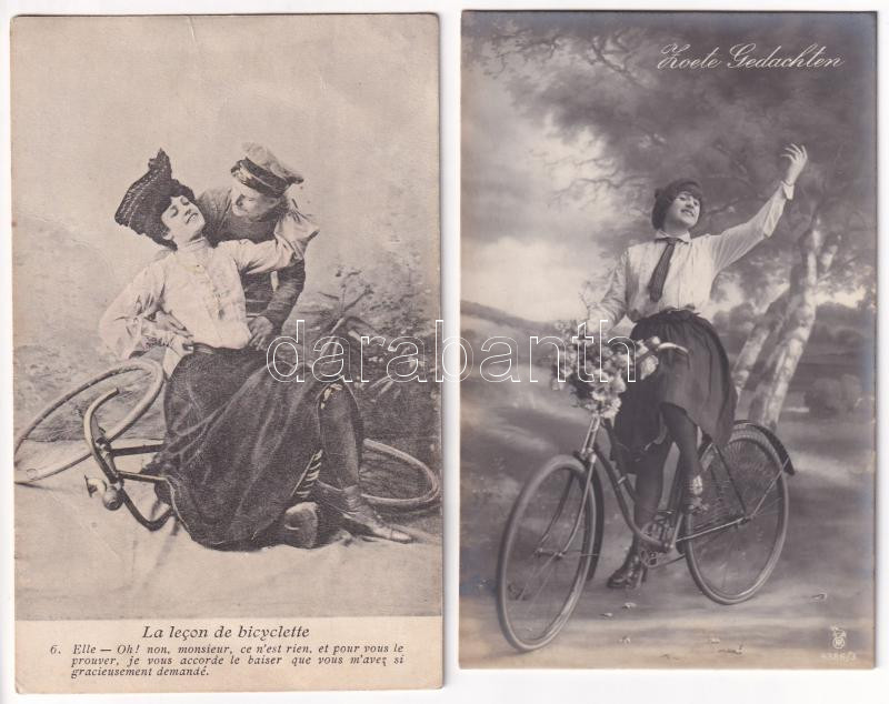 4 db RÉGI kerékpáros képeslap / 4 pre-1945 postcards with bicycles