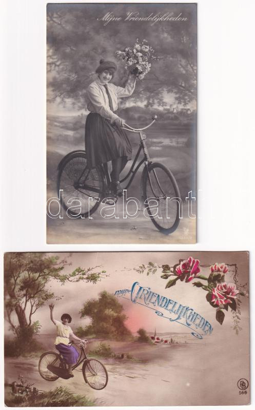 4 db RÉGI kerékpáros képeslap / 4 pre-1945 postcards with bicycles - Image 2